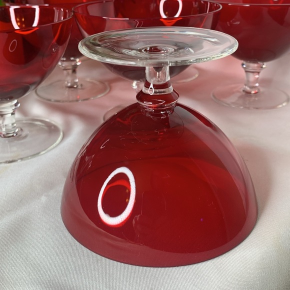 Set of 6 vintage ruby red low sherbet / champagne / dessert cups / glasses - Picture 9 of 11